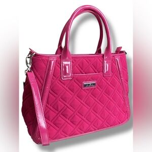 Vera Bradley Hot Pink Trapeze Bag faux leather Trim quilted Shoulder Purse